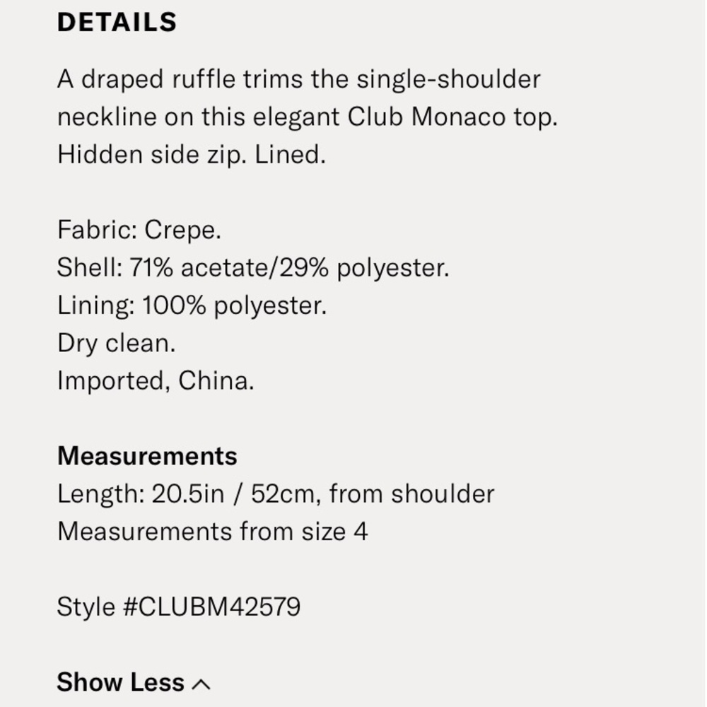 Club Monaco one shouldered top - Picture 4 of 4